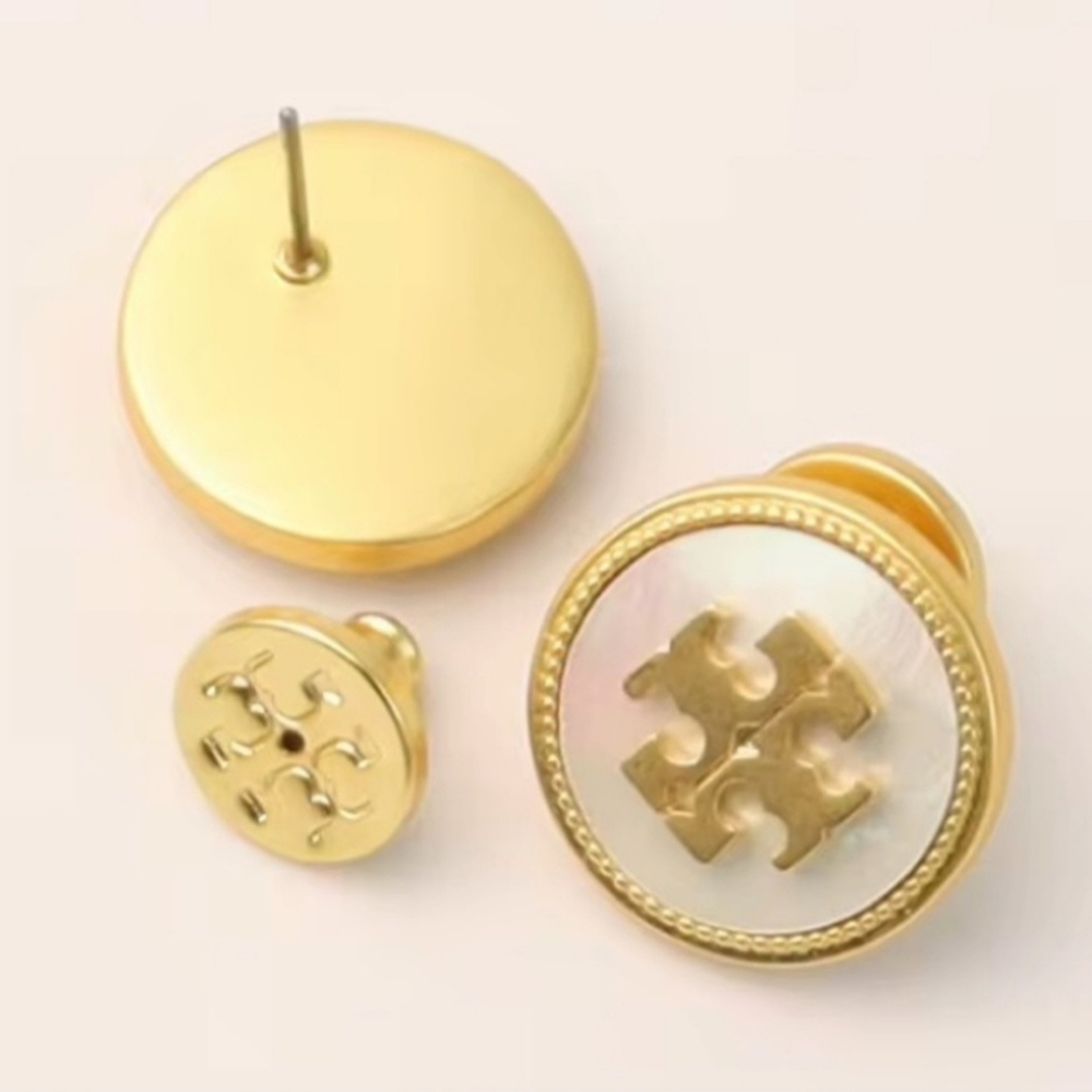 Tory Burch semiprecious ivory round button stud logo earrings - Picture 8 of 9